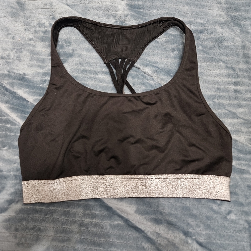 Victoria Sport Black Sports Bra With Silver Band!